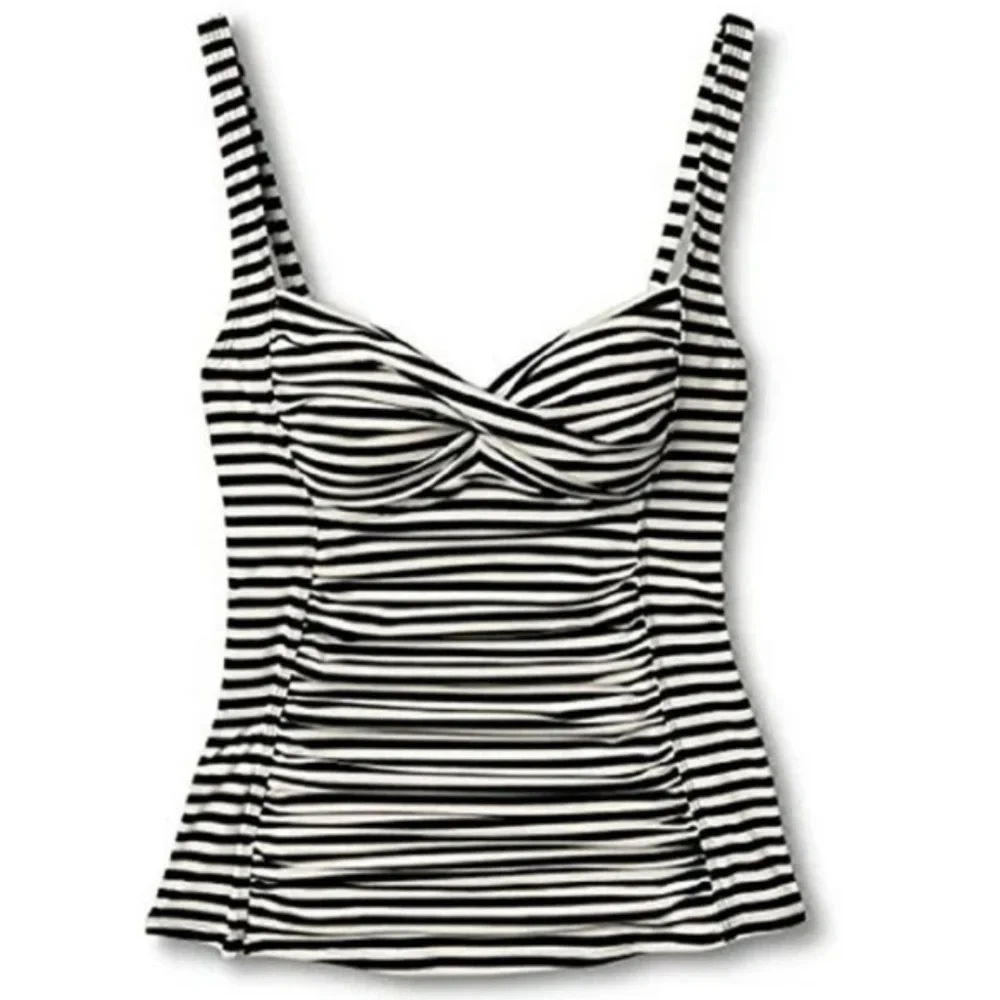 B14 Merona stripe twisted bodice ruched long tankini swimsuit top. Large - Picture 1 of 7